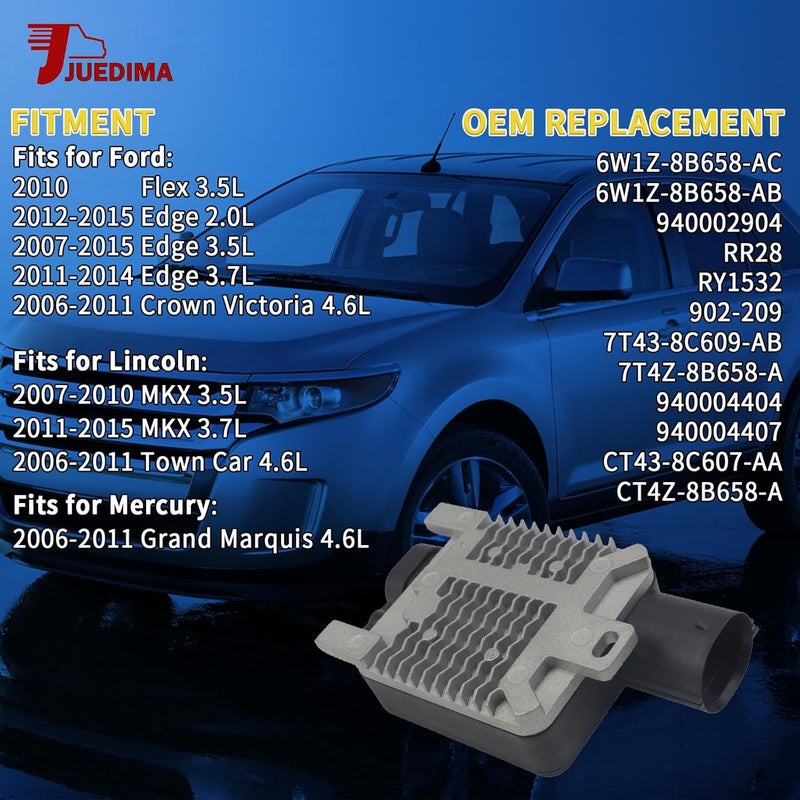 JUEDIMA Store Engine Cooling Fan Control Module Fits for 2006-2015 Flex 3.5L, Edge 2.0L 3.5L 3.7L, Crown Victoria 4.6L; MKX 3.5L 3.7L; Grand Marquis 4.6L Replaces 6W1Z-8B658-AC 6W1Z-8B658-AB 940002904 - Image 2